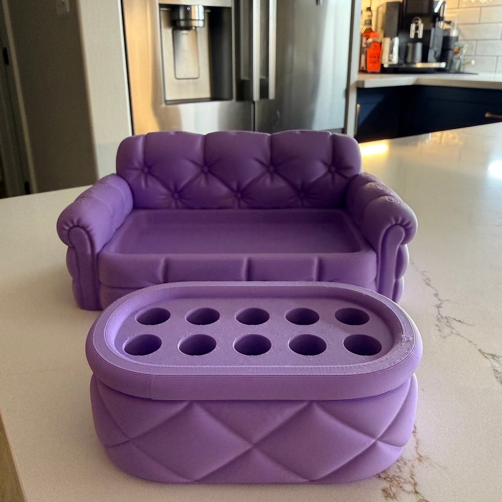 Coquette Vanity Organizer Set Purple Tufted Couch Perfume Sample Holder 3D Print